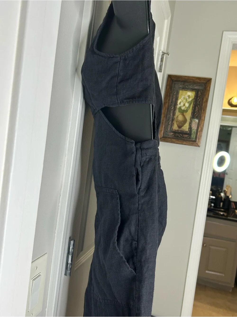 Zara Black Linen Blend Cut Out Wide Leg Jumpsuit w/ Pockets Size 13-14